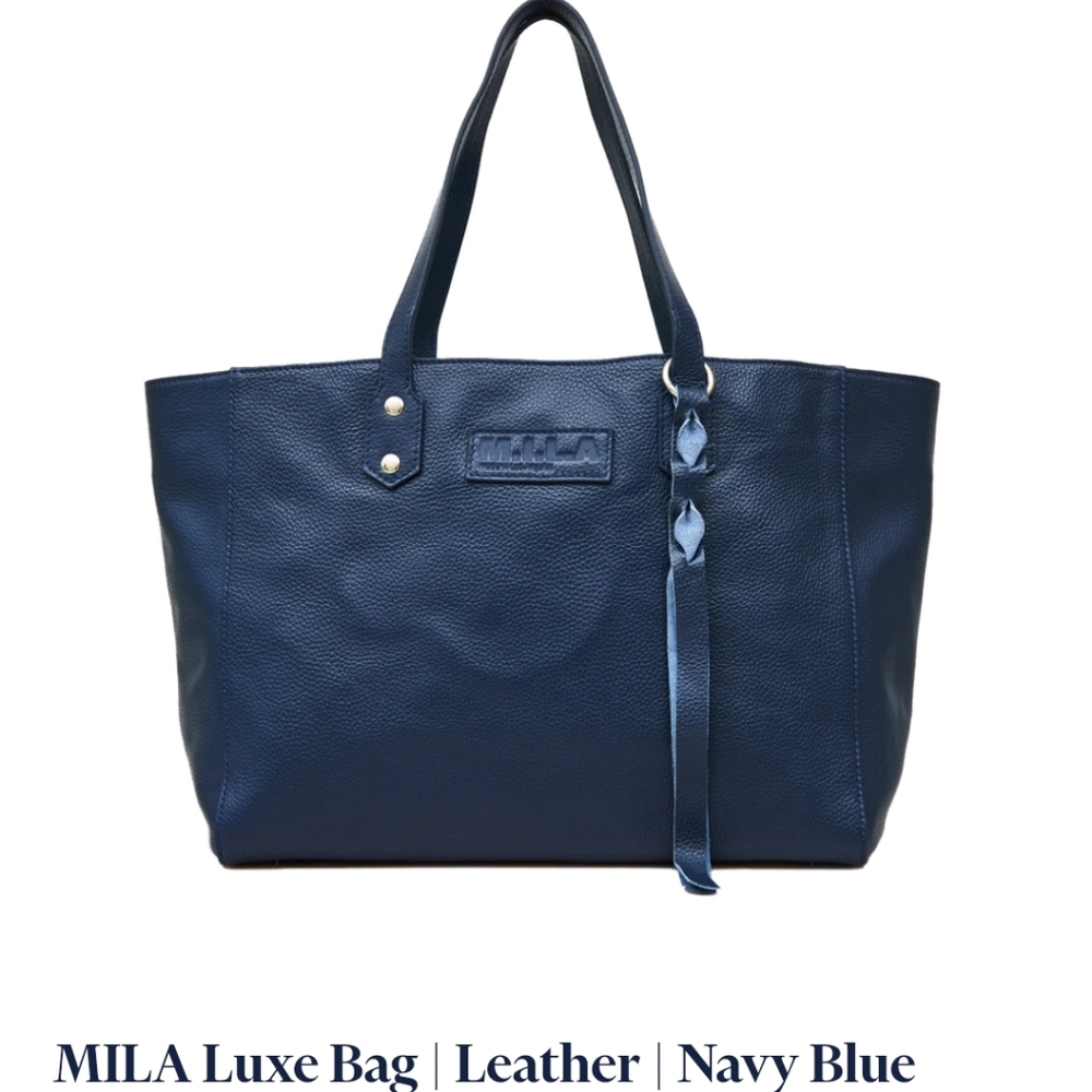 MILA Navy Blue Leather Tote Bag